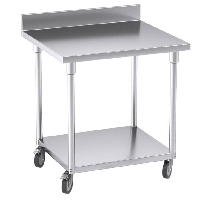 Soga 80cm Stainless Steel Bench with Backsplash & Wheels