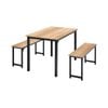 Costway 3PCS Wood Dining Table & Chairs Set Dining Furniture Set Steel Frame w/2 Benches, Natural