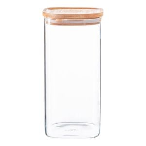Argon Tableware Glass Storage Jar With Airtight Wooden Lid - 1.5l - Square Cube Kitchen Storage Container Preserving Jars