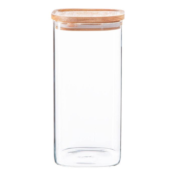 Argon Tableware Glass Storage Jar With Airtight Wooden Lid - 1.5l - Square Cube Kitchen Storage Container Preserving Jars