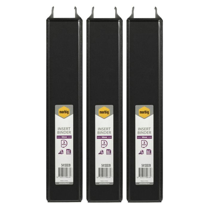 3x Marbig Clearview 3 D-ring Insert Binder A4 File 38mm Document Organiser Black