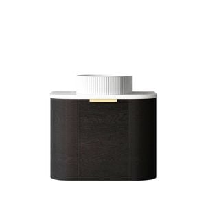 Attica 600mm Black Oak Bentwood Wall Hung Curve Vanity With Matte White Top