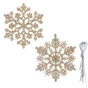 Catzon 30Pcs Christmas Glitter Snowflake for Xmas Trees-Champagne
