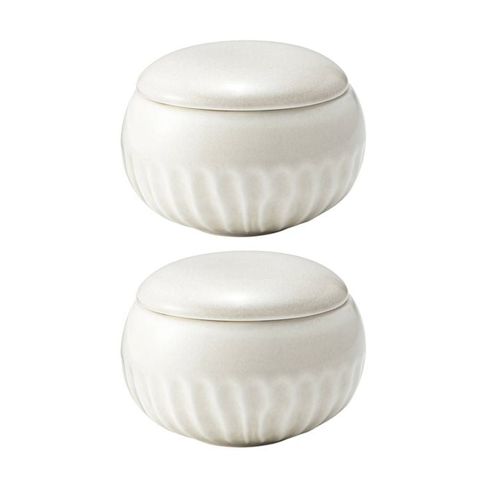2pk Ecology Ritual Rippled Porcelain Small Lid Pot Frost Off White 7x9.5cm