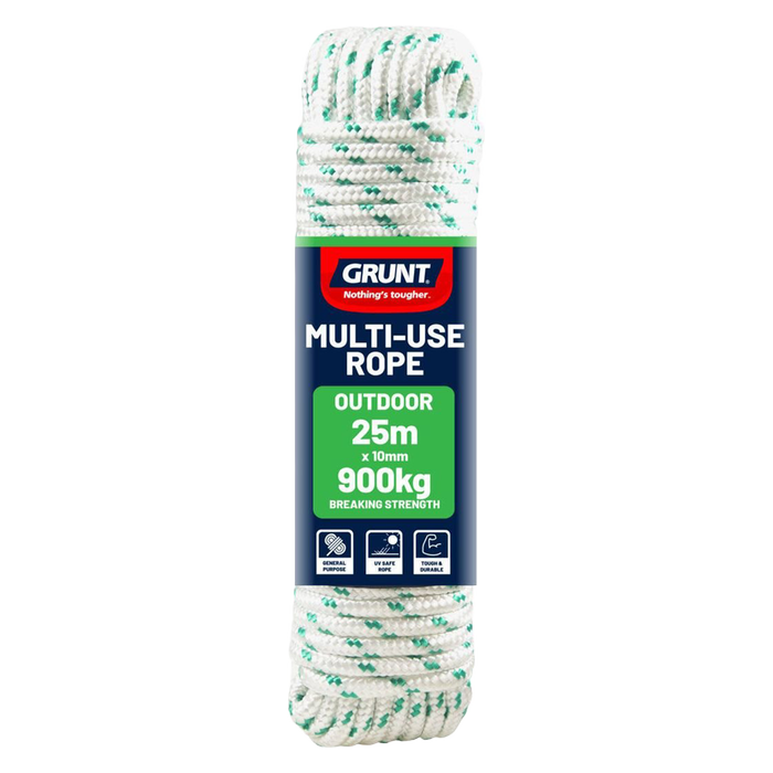 GRUNT 10mm x 25m White And Green Outdoor Rope - 10mm x 25m