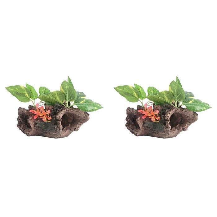 2PK Dudley's World Of Pets Stump w/ Leaves Aquarium Decoration