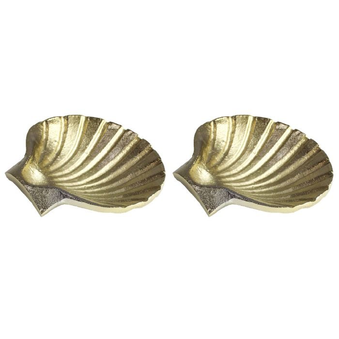 2PK LVD Aluminum Classic Shell Brass Trinket Dish 12x10cm - Gold