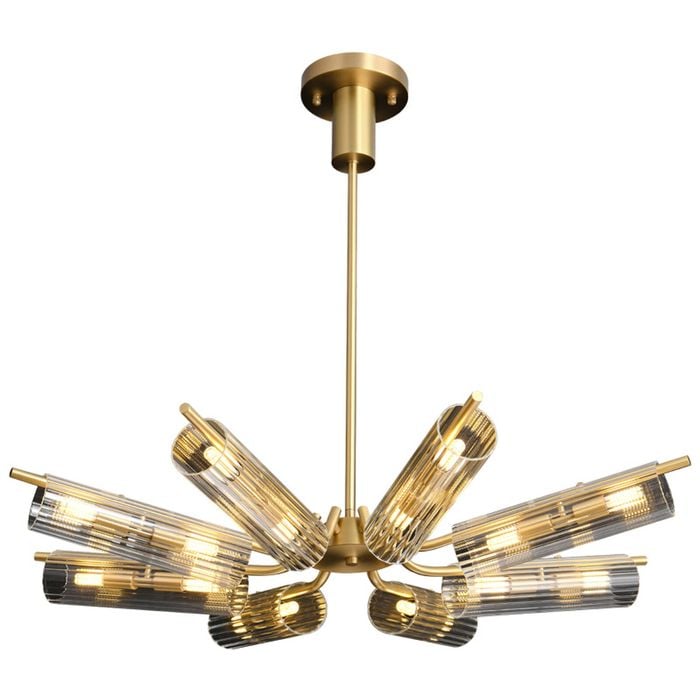 LumenSphere Venus 12-Light Chandelier - Brass Finish, Clear Artistic Glass, Iron Frame, G9 Base