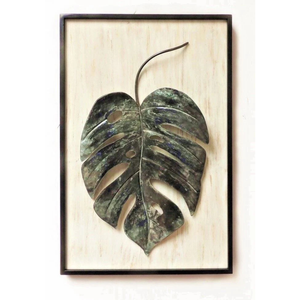 P&P Wooden Frame Single Leaf Metal Wall Art with Rustic Charm and Nature-Inspired Design