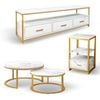 Foret Marble Tv Unit Side Cabinet Nesting Tables Set White Gold Metal Frame