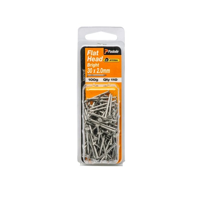 Paslode 30 x 2.0mm 100g Bright Steel Flat Head Nails - 110 Pack