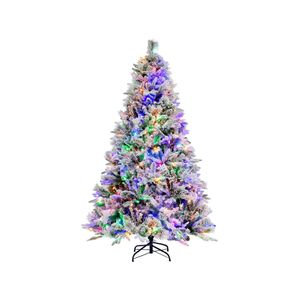 Costway 1.8M Pre-Lit Flocked Christmas Tree 240 Colorful LEDs Xmas Tree w/Pine Cones