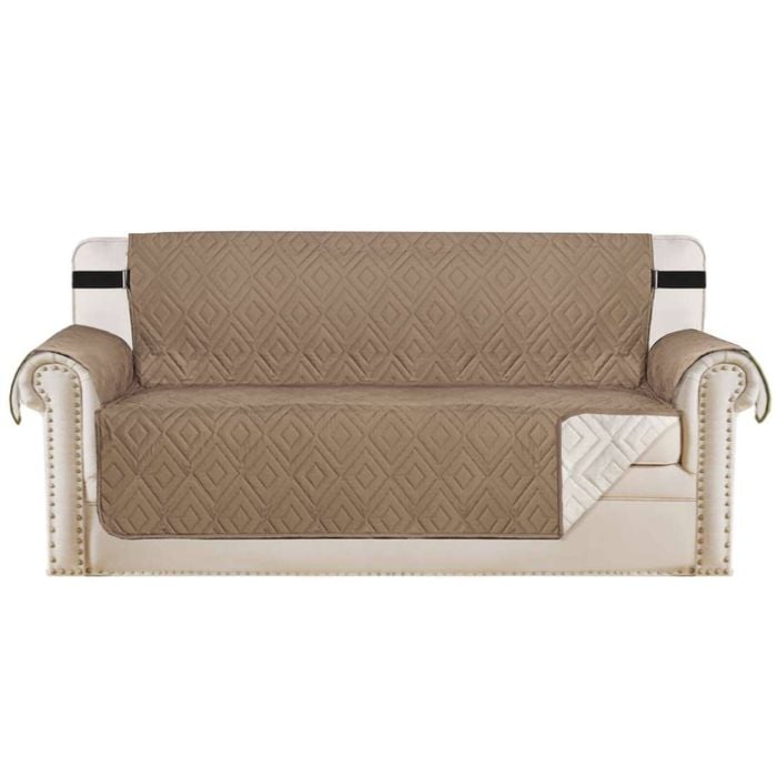 Smarcute 4 Seater Quilted Reversible Pet Friendly Non-Slip Sofa Cover with Straps Taupe