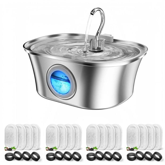 YES4PETS 3.2L Automatic Electric Pet Water Fountain Dispenser Dog Cat Stainless Steel 17x Filters
