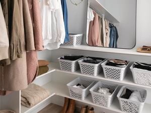 bedroom closet storage in shot with storage solutions 