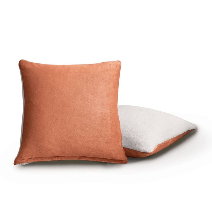 Gioia Casa Twin-Pack Teddy Sherpa European Pillowcases – Reversible, Zipper Closure, Machine Washable (65x65cm, Terracotta)
