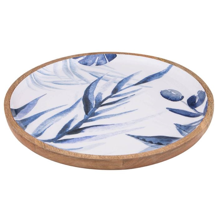Ladelle Blue Lagoon Premium Mango Wood Round Serving Platter/Plate Handmade