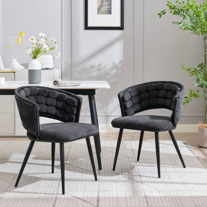 Homfurn Dining Chairs Set Of 2, Velvet Dining Chair With Curved Open Back, Upholstered Accent Chair For Dining Room (Dark Blue)