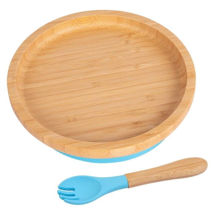 Tiny Dining Bamboo Round Baby Weaning Plate & Fork Set