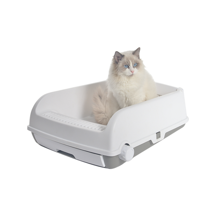 Yes4pets Large Cat Litter Tray Box Kitty Toilet With Rack Scoop Drawer-style Cleaning Box White