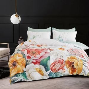CleverPolly 100% Microfibre Reversible Quilt Cover Set – Ultra Soft, Durable & Easy-Care with Zipper Closure - Flora - Double