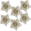 Catzon 6 Pcs Sparkling Poinsettia Flowers 7 Inches Christmas Decor-White