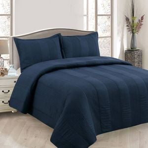 Bloomington Lewis Navy 3 Pce Lightly Quilted Polyester Cotton Coverlet Set Queen