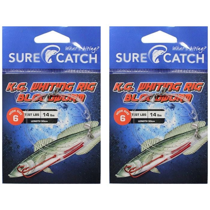 2x Surecatch King George Whiting Rig Chemical Sharpened Bloodworm Hook - Size 6