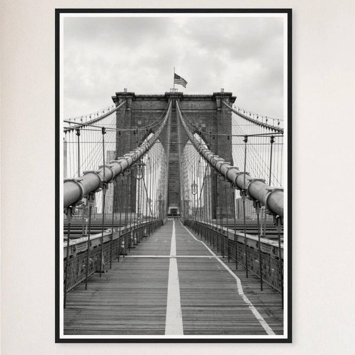 Galrie Timeless Brooklyn Bridge Black and White - Iconic Fine Art Photography Home Decor, Black Frame, A4 21 x 30cm (8 x 12inch)