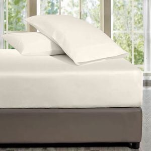 Cottonmore 100% Bamboo Beige Fitted Sheet & Two Matching Pillowcases - Queen