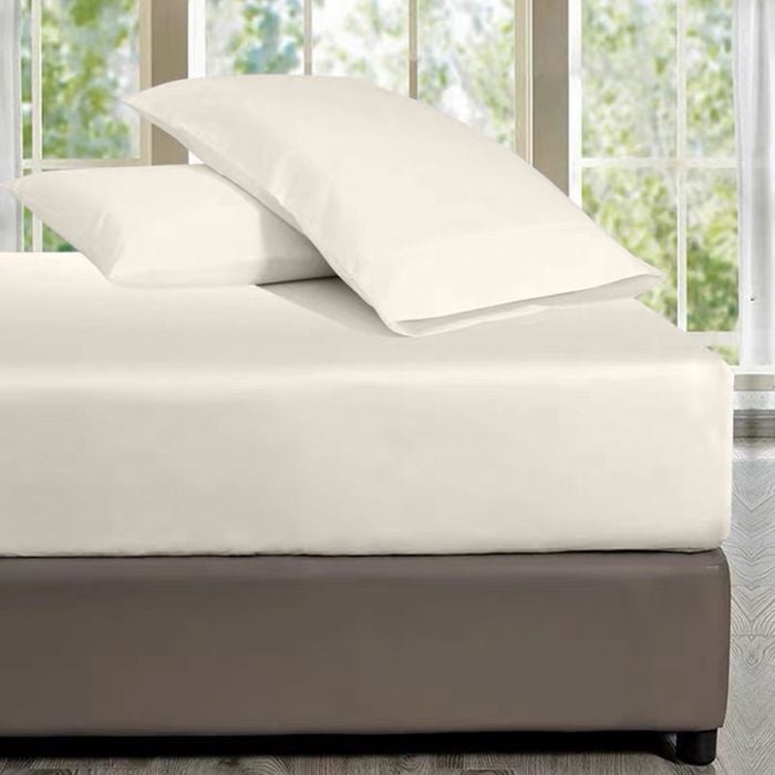 Cottonmore 100% Bamboo Beige Fitted Sheet & Two Matching Pillowcases - Queen