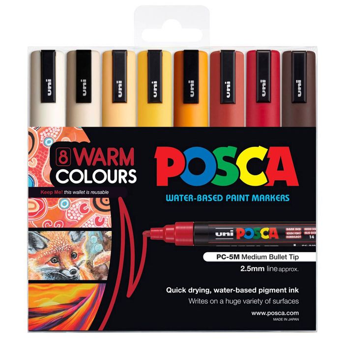 Uni PC5M Marker (Wallet of 8) (Warm Colours)