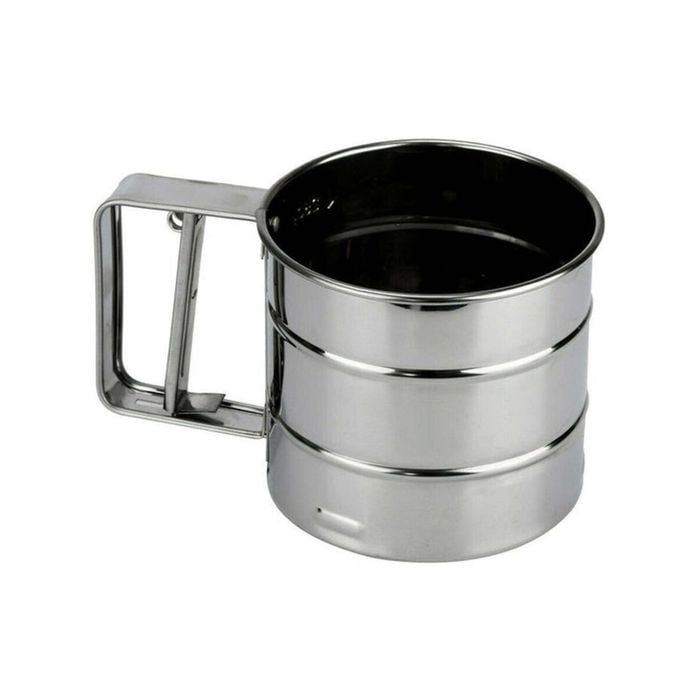 Mesh Flour Sifter Baking Icing Sieve Strainer Cup Sugar Shaker Mechanical Metal - Silver | 9.5 x 10cm | Stainless Steel