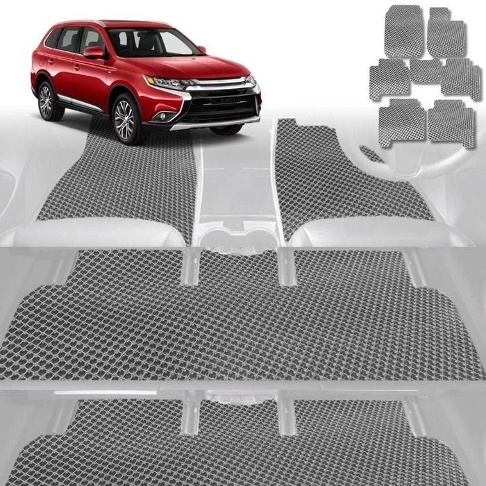 6D Diamond Car Floor Mats for Mitsubishi Outlander 2012-2018-Ultimate Set-Grey-Outback GT