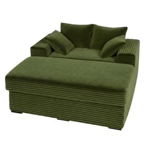 Advwin 148cm Sofa Bed w/ Storage Ottoman Corduroy Chaise Lounge Chair Oversized Sleeper Couch Green