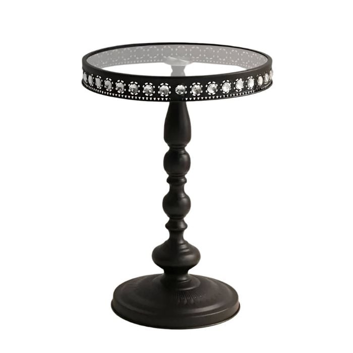 Lifebay Corner Table Round Minimalist Side Table (Black + Lace)