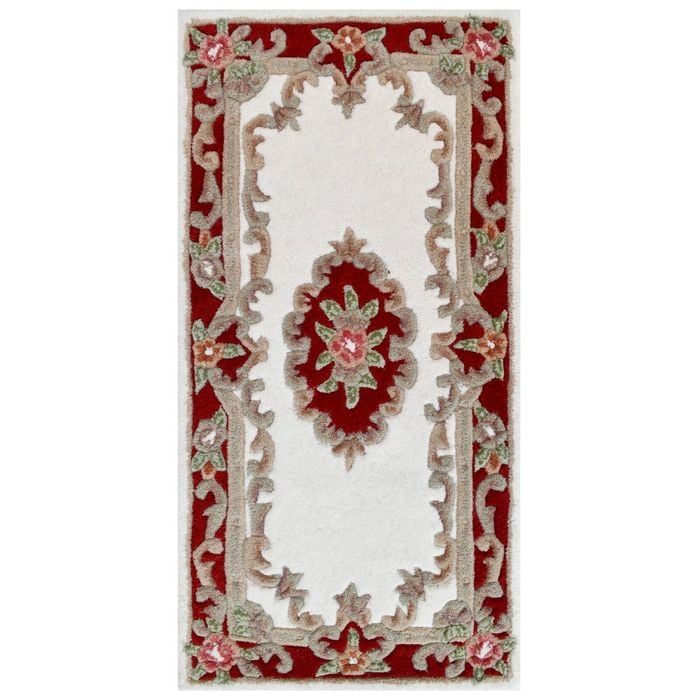 Traditional Handmade Wool Rug-Avolon-Ivory/Red-60X120cm