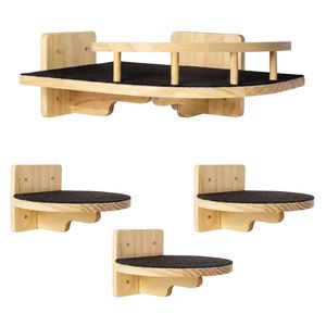 PaWz Cat Wall Shelves Corner Cat Tree with Guard Rail 15mm Pine Wood