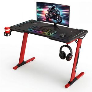 Viviendo 120cm RGB LED Gaming Desk Computer Office Table USB Z Frame Red
