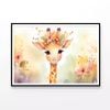 Baby Giraffe in Flower Garden  Print 100% Australian Made 90x60cm  (Poster)