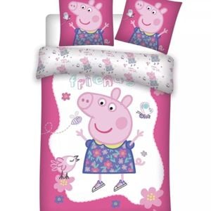 Peppa Pig Pink Flowers Kids Cotton Quilt Cover Set - Toddler Bed Size