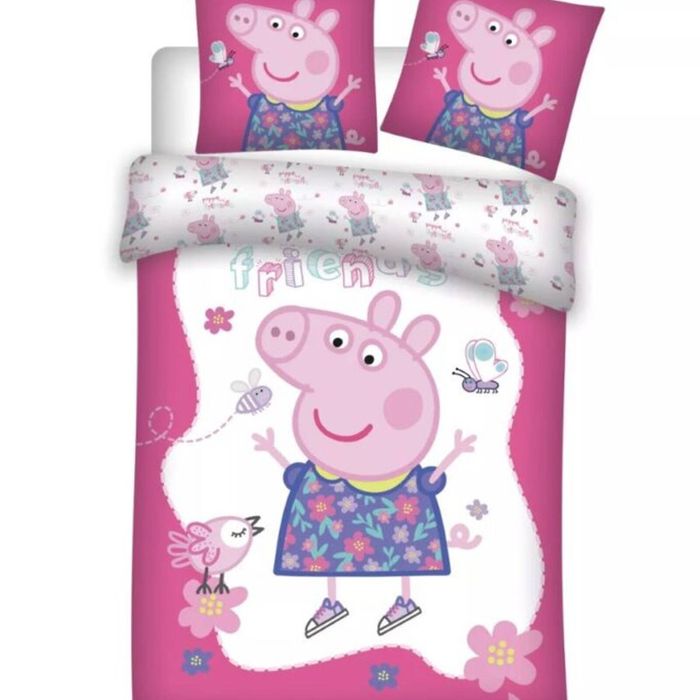 Peppa Pig Pink Flowers Kids Cotton Quilt Cover Set - Toddler Bed Size