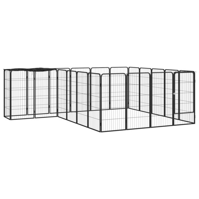 vidaXL 22-Panel Dog Playpen Black Powder-coated Steel Enclosure Puppy Fence