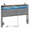 Advwin Queen Size Storage Headboard Upholstered with LED Light Charging Station Height Adjustable