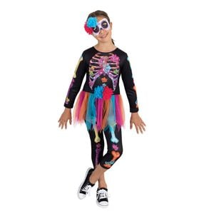Rubies Skeleton Halloween Girl Neon Girls Fancy Dress Up Costume Size 9-10 YRS
