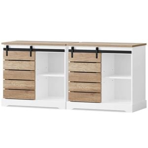 ALFORDSON Set of 2 Buffet Sideboard Cabinet Storage Cupboard Sliding Door Pantry White