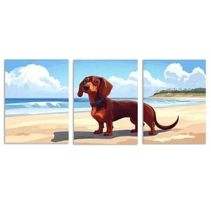 3pcs Adorable Dachshund Puppy on Beach Scene Print 100% Australian Made 3 x 40x60cm (Metal Print)