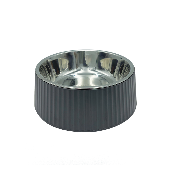 Baxter Bone Medium Charcoal Melamine Ribbed Pet Bowl