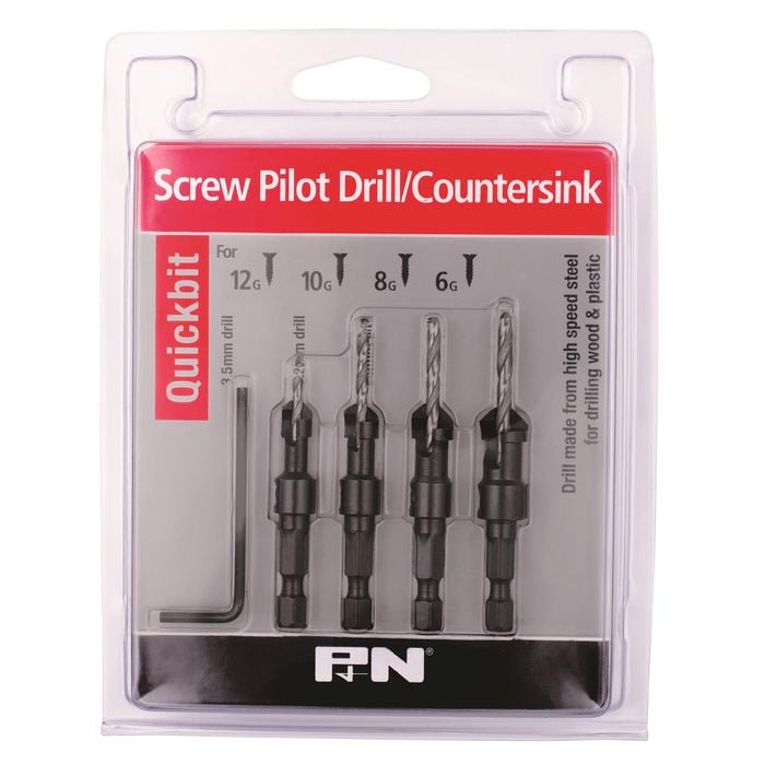 P&N 4 Piece Quickbit Pilot Drill / Countersink Bit Set