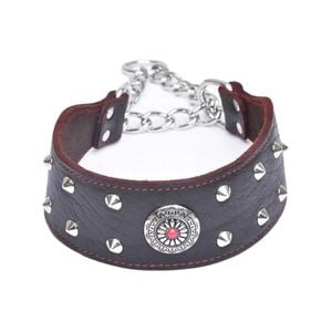 CottonMore Top Quality Handmade Genuine Leather Adjustable Chain Studded Dog Collar - Medium